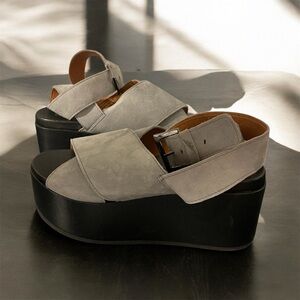 Copenhagen Shoe Biz Gray Platform Sandals with Tie Up Ankle